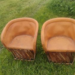 Vintage Hand  Made Mexican Equipale Lounge Chairs Set Of 2