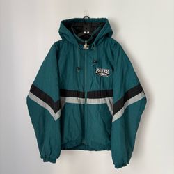 Rare Vintage 90s Philadelphia Eagles Starter Logo Jacket Green Full Zip Hooded