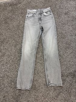 Zara Gray Washed Straight Leg Jeans