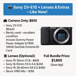 📸 Sony ZV-E10 + Lenses & Extras – Like New!