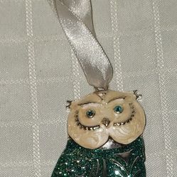 Harvey Lew Enameled Owl Embellished with Swarovski Holiday Turquoise Elements & Crystals Ornament
