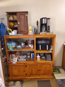 Solid Wood Honey Entertainment Center/ Can Be Used As A Kitchen Pantry- (MUST GO- MOVING!