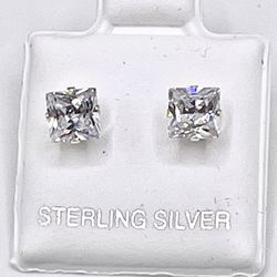 Earrings Studs Sterling Silver Princess Cut CZ Earrings 
