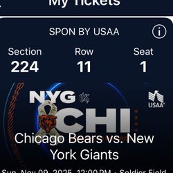 Chicago Bears vs New York Giants  2 TICKETS.  Aisle Seats 1&2