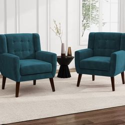 UIXE Accent Chairs Set of 2, Velvet Upholstered Armchair for Living Room, Modern Club Arm Chairs Comfy Single Sofa Button Tufted Bedroom Reading Seat 