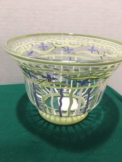 Delicately Handpainted Glass Candle Holder from France