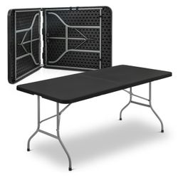 Magshion 6ft Plastic Foldable Table with Portable Handle, BLACK Heavy Duty, Steel Legs, Folding ❗️🏁