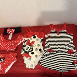 Disney Minnie Mouse Red White & Black Bathing Suit Set Headband & Jumper Lot - Girls Kids Size 5/6 Simi Valley 