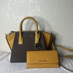 Michael Kors Brown and Yellow Satchel Set