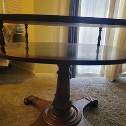 Antique Leathertop Oval Tiered Side Table