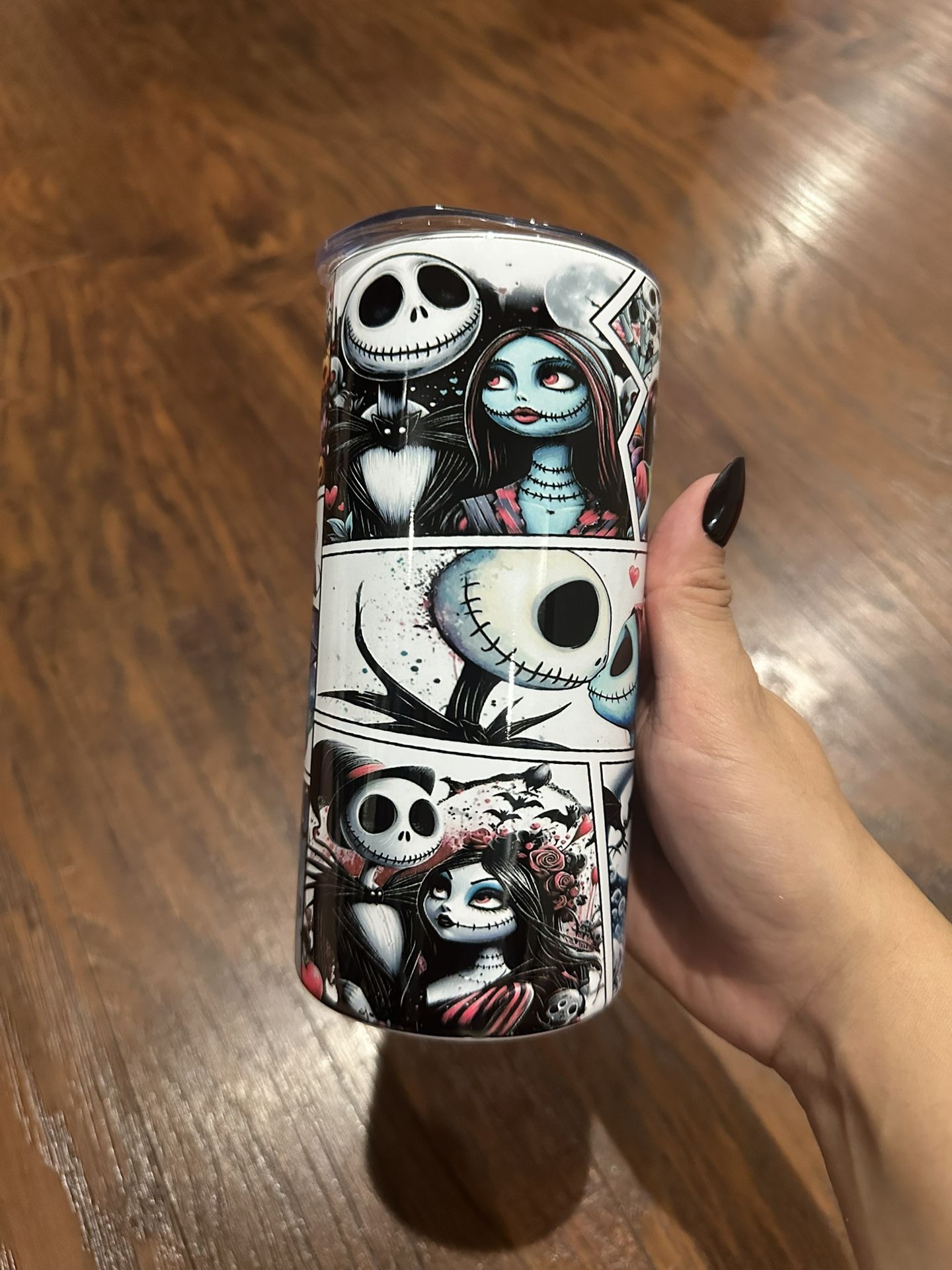Custom 15oz Jack & Sally Couple Collage Steel Tumbler