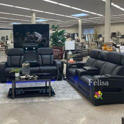 Boyington Black Power Reclining Sofa 🥰$39 Down Payment 