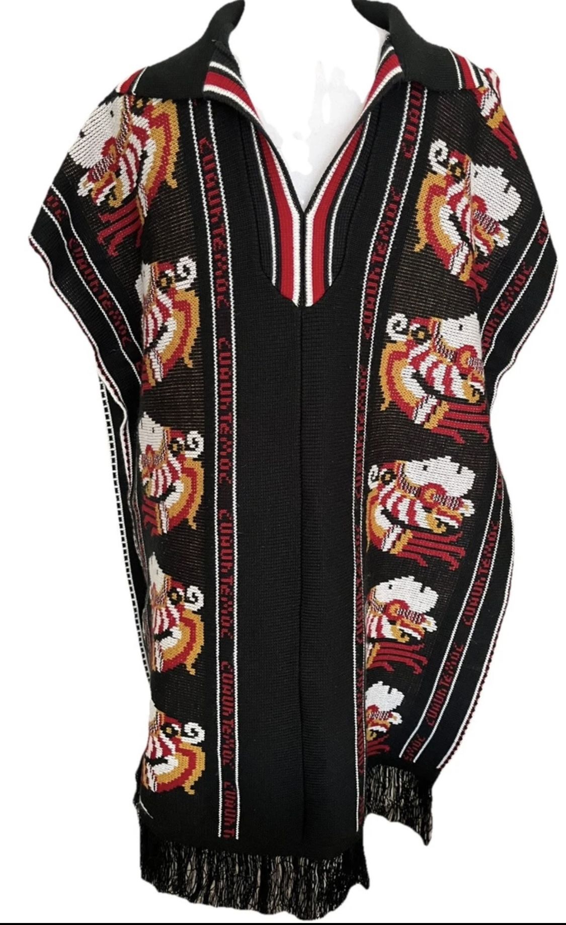 Cuauhtémoc Aztec Emperor Of Tenochtitlan 36” Long 29” Across Black Poncho Small
