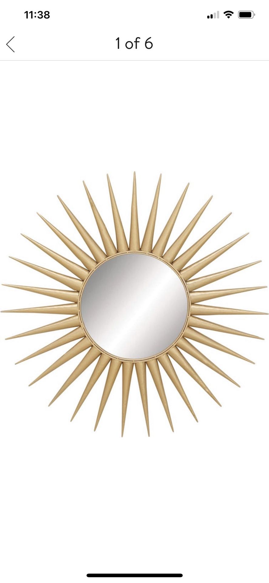 New!! Goldtone Metal Sunburst Mirror 42” Diameter