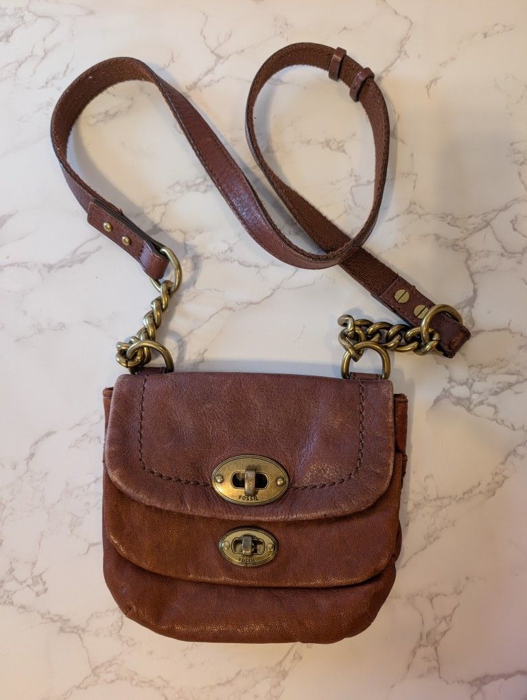 Fossil Mason brown leather crossbody bag