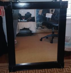 Black Large Wood Wall Mirror