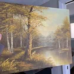 Scenic Forest And River Painted Canvas 