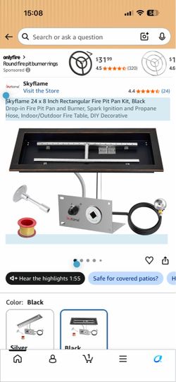 Drop-in fire pit pan and burner with spark ignition and propane hose, designed for indoor and outdoor fire tables and DIY decorative projects.