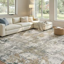 8x10 Area Rug Non-Slip Low Pile Beige Carpet Soft Washable Living Room Bedroom