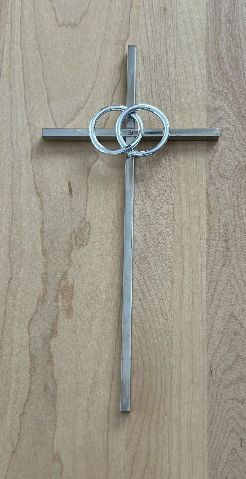 8” Silver-tone Metal Double Rings Wedding Wall Cross