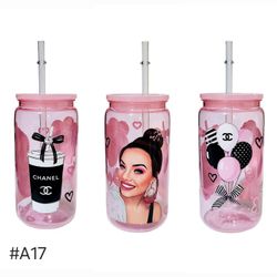 Fashion Colorful Acrylic Plastic Tumbler Cup 16oz Pink Hearts Ballons