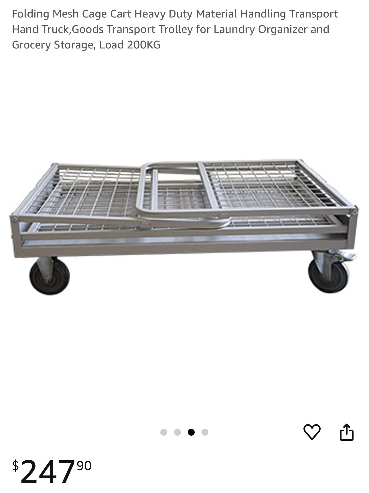 Folding Mesh Cage Cart Heavy Duty Material Handling Transport Hand Truck,Goods Transport Trolley for Laundry Organizer and Grocery Storage, Load 200KG