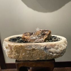 Petrified Wood & White Onyx Quartz Water Feature — Handcrafted in Java, Indonesia