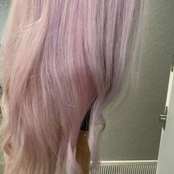 Soft Pink Dark Roots Human Hair 22”