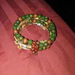 Snap Bracelet Green And Green Or Glass Brown Or Wood