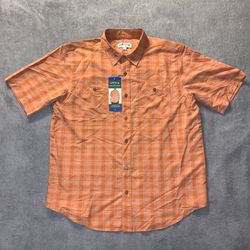 Orvis Shirt Size Large Orange Tartan Plaid Short Sleeve Button New With Tags