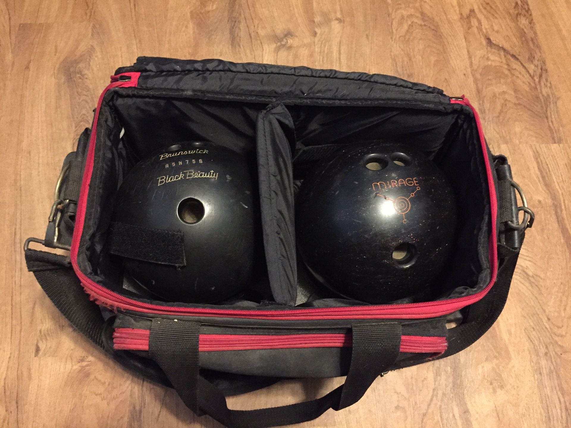 2 bowling balls with bag