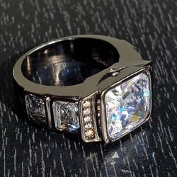 Men's Gun Metal Black Gold Filled White Sapphire Ring Size 8