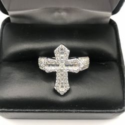 925 Sterling Silver 1.50CT MOISSANITE Cross Unisex Ring Size 8 Or 9