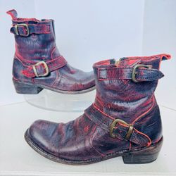 Bed Stu Cobbler Series Leather Side Zip Biker Moto Work Boots Womens Size 8