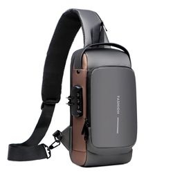 USB Charging Sport Sling Anti-theft Shoulder Bag, Anti Theft Sling Bag, Waterproof Shoulder Backpack, Sports Crossbody Bag  (Grey and Brown)