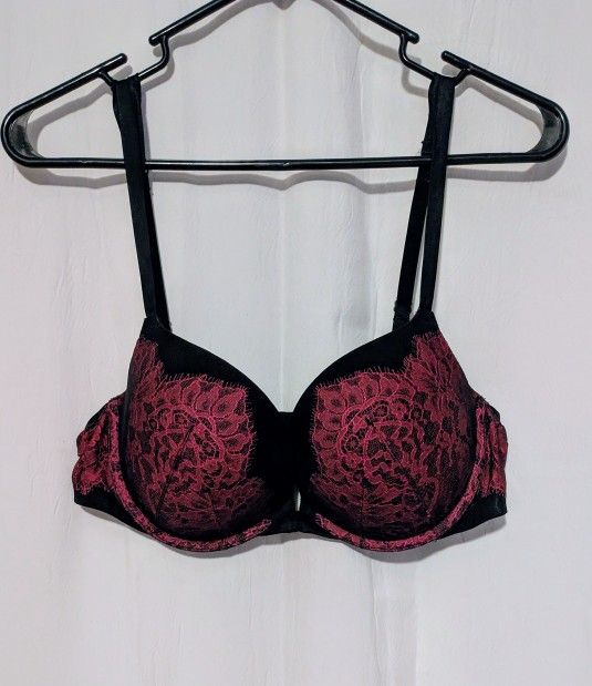 Bra Victoria Secret Elegant Black And Burgundy Wine Lace Bra 36D