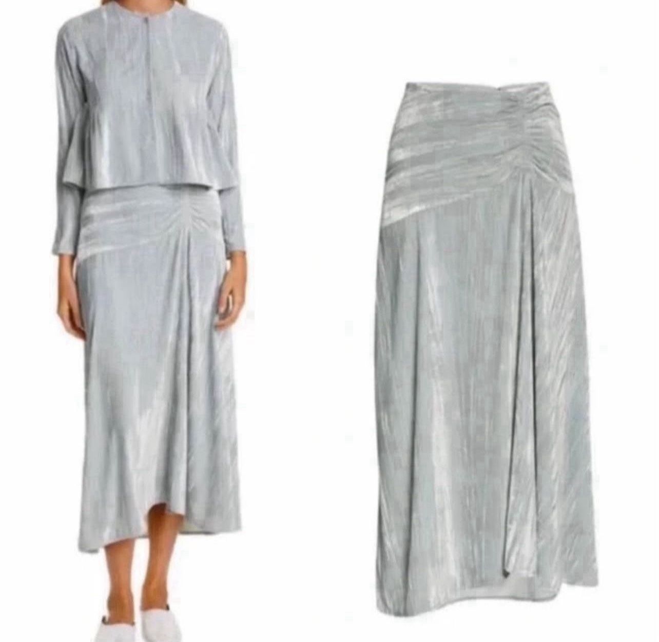 Vince Ruched Velvet Paneled Midi Skirt  Pale Sea Glass Size 8 NWT
