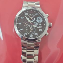 Royal Elite Aqua Master Chronograph Wristwatch Black Dial Silver Metal Bracelet