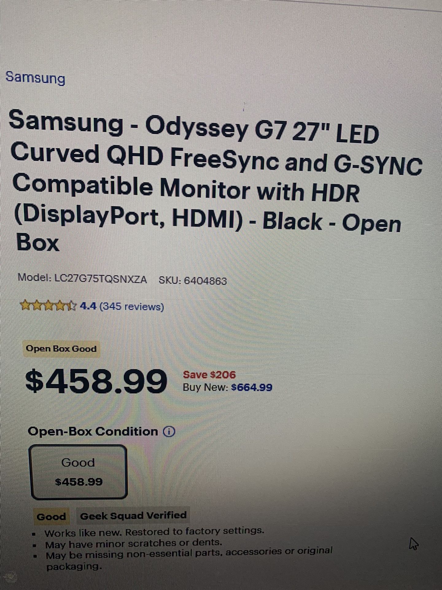 Samsung - Odyssey G7 27” LED Curved Gaming Monitor