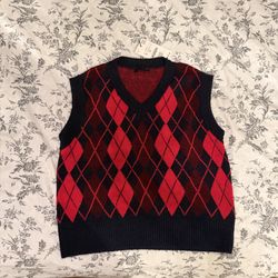 Zara Red & black argyle sweater vest Size S