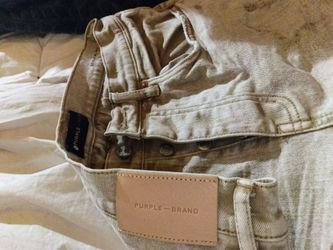 Purple Brand Heavy Repair With Plaid Patch Skinny Jeans in Beige