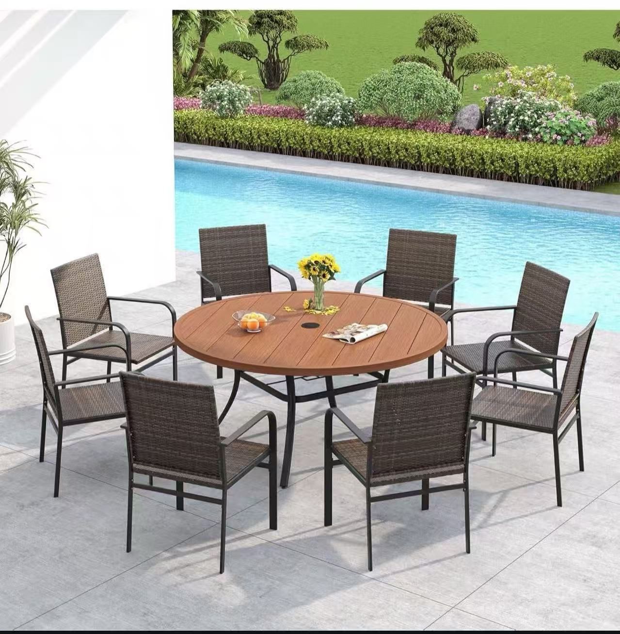 VICLLAX 3 Piece Patio Dining Table Set, 27.6" Round Metal Table and 2 Rattan Dining Chairs, Outdoor Patio Set for Backyard, Garden, Deck, Grey/Black