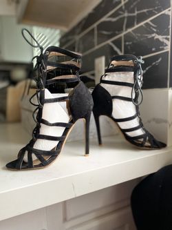 Elegant Black Lace-Up Stiletto Heels Party Dress Up Fancy Wedding Fashion