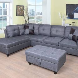 New Grey Sectional With Ottoman 