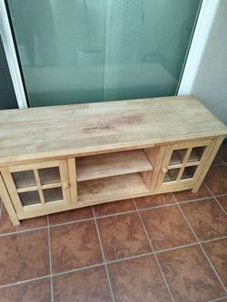 Wood TV Stand with Glass Door Cabinets