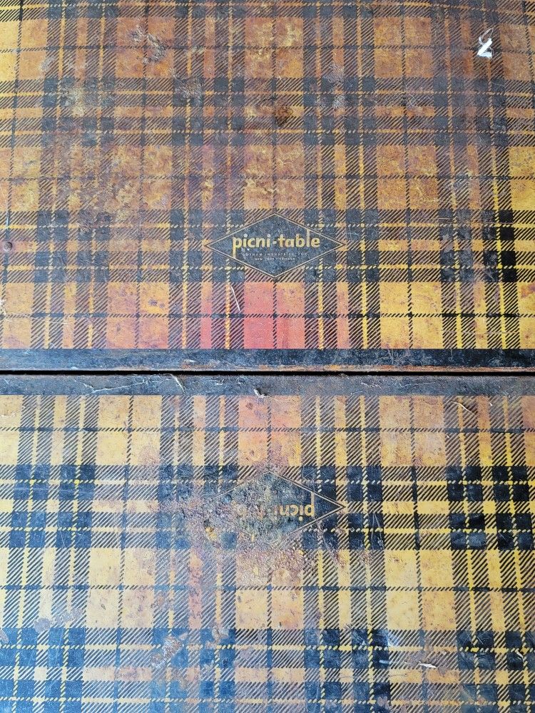 vintage antique folding suitcase luggage plaid picnic picni-table