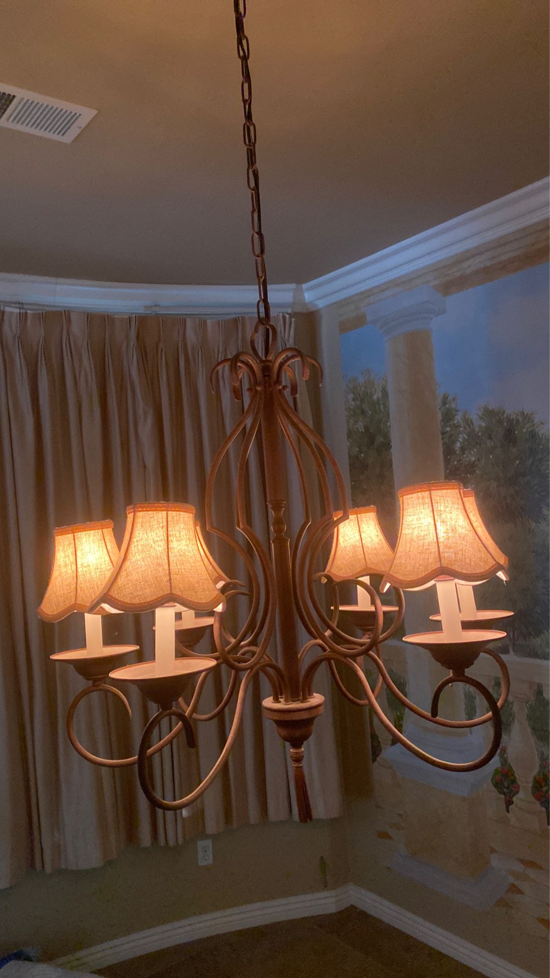 Bronze wrought iron chandelier with shades
