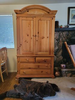 FREE! Knotty Pine Media Armoire MUST PICK UP TODAY or TOMORROW!