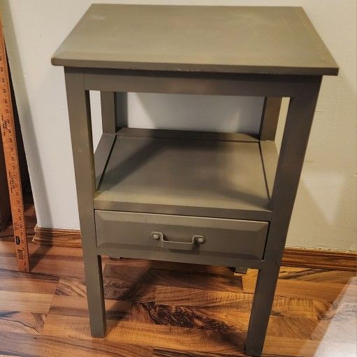 Grey End Table With Drawer & Shelf | Wood Furniture | Side Table 