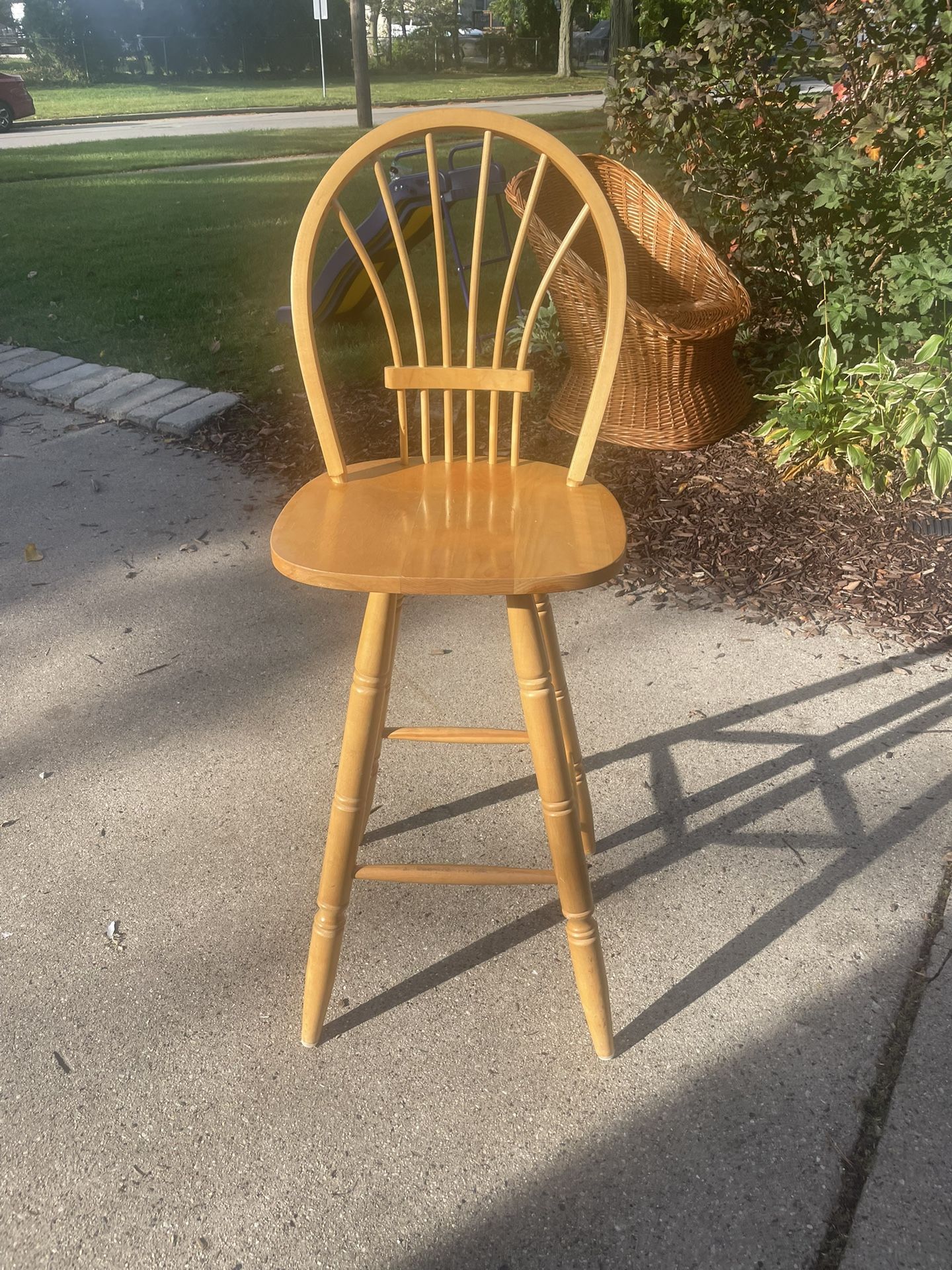 Wooden Bar Stool , Swivels with High back, 28 w, seat at 31, back at 47, sturdy, $20